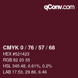 Color code: CMYK 0 / 76 / 57 / 68 | qconv.com