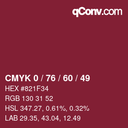 カラーコード: CMYK 0 / 76 / 60 / 49 | qconv.com