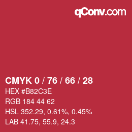 颜色代码: CMYK 0 / 76 / 66 / 28 | qconv.com