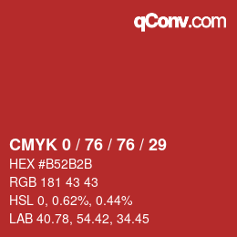 カラーコード: CMYK 0 / 76 / 76 / 29 | qconv.com