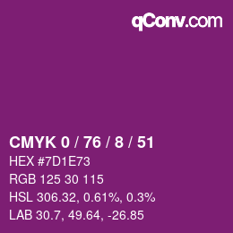 カラーコード: CMYK 0 / 76 / 8 / 51 | qconv.com