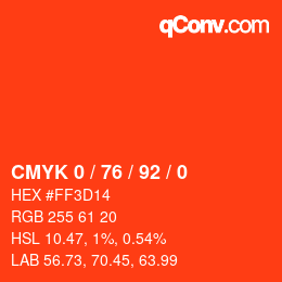 カラーコード: CMYK 0 / 76 / 92 / 0 | qconv.com