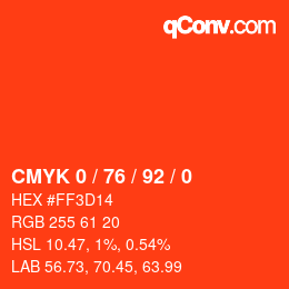 カラーコード: CMYK 0 / 76 / 92 / 0 | qconv.com