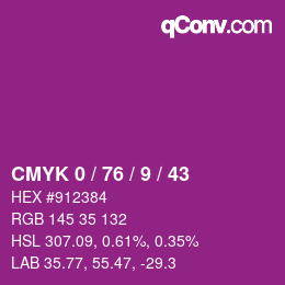 カラーコード: CMYK 0 / 76 / 9 / 43 | qconv.com