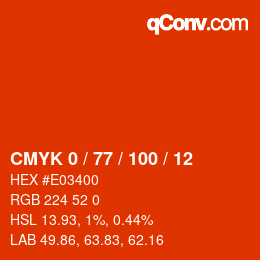 Color code: CMYK 0 / 77 / 100 / 12 | qconv.com