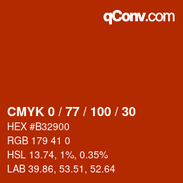 颜色代码: CMYK 0 / 77 / 100 / 30 | qconv.com