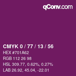 カラーコード: CMYK 0 / 77 / 13 / 56 | qconv.com