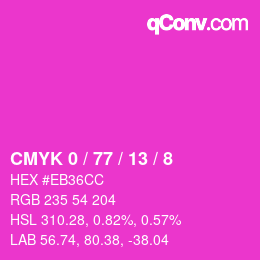 颜色代码: CMYK 0 / 77 / 13 / 8 | qconv.com