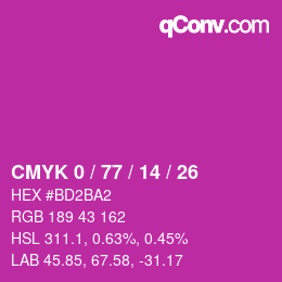 カラーコード: CMYK 0 / 77 / 14 / 26 | qconv.com