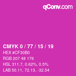 カラーコード: CMYK 0 / 77 / 15 / 19 | qconv.com