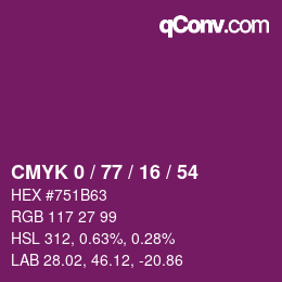 Color code: CMYK 0 / 77 / 16 / 54 | qconv.com