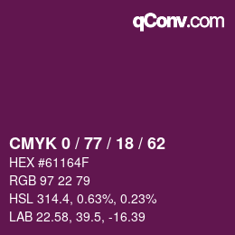 カラーコード: CMYK 0 / 77 / 18 / 62 | qconv.com
