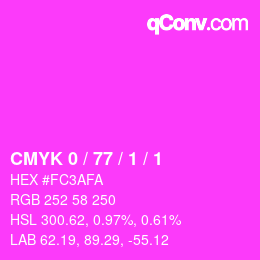 Farbcode: CMYK 0 / 77 / 1 / 1 | qconv.com