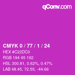 颜色代码: CMYK 0 / 77 / 1 / 24 | qconv.com