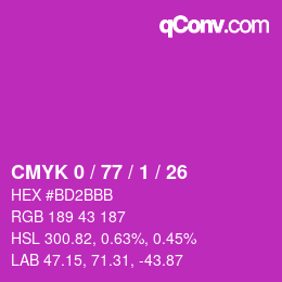 カラーコード: CMYK 0 / 77 / 1 / 26 | qconv.com