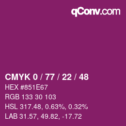 颜色代码: CMYK 0 / 77 / 22 / 48 | qconv.com