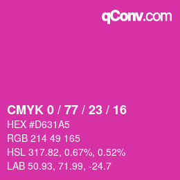 カラーコード: CMYK 0 / 77 / 23 / 16 | qconv.com