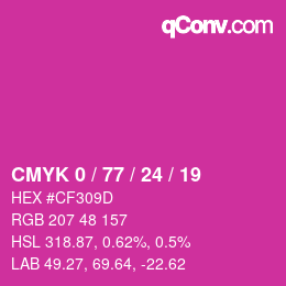 カラーコード: CMYK 0 / 77 / 24 / 19 | qconv.com