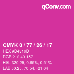 Color code: CMYK 0 / 77 / 26 / 17 | qconv.com