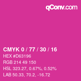 Farbcode: CMYK 0 / 77 / 30 / 16 | qconv.com