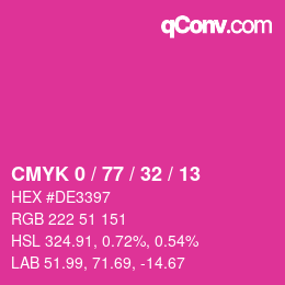 カラーコード: CMYK 0 / 77 / 32 / 13 | qconv.com