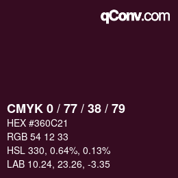 Color code: CMYK 0 / 77 / 38 / 79 | qconv.com