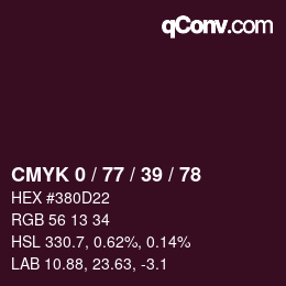 カラーコード: CMYK 0 / 77 / 39 / 78 | qconv.com