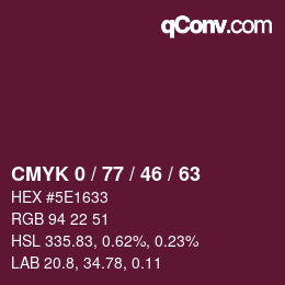 颜色代码: CMYK 0 / 77 / 46 / 63 | qconv.com