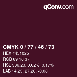 Color code: CMYK 0 / 77 / 46 / 73 | qconv.com
