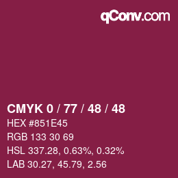カラーコード: CMYK 0 / 77 / 48 / 48 | qconv.com