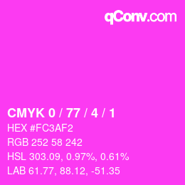 Color code: CMYK 0 / 77 / 4 / 1 | qconv.com