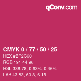 カラーコード: CMYK 0 / 77 / 50 / 25 | qconv.com