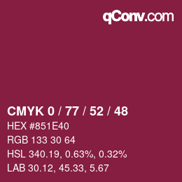 Farbcode: CMYK 0 / 77 / 52 / 48 | qconv.com
