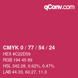 Farbcode: CMYK 0 / 77 / 54 / 24 | qconv.com