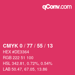 Color code: CMYK 0 / 77 / 55 / 13 | qconv.com