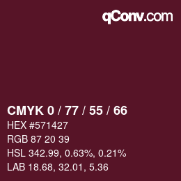 Farbcode: CMYK 0 / 77 / 55 / 66 | qconv.com