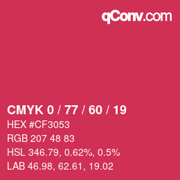 Color code: CMYK 0 / 77 / 60 / 19 | qconv.com