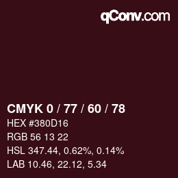 Color code: CMYK 0 / 77 / 60 / 78 | qconv.com
