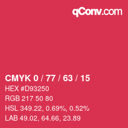颜色代码: CMYK 0 / 77 / 63 / 15 | qconv.com