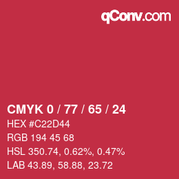 Color code: CMYK 0 / 77 / 65 / 24 | qconv.com