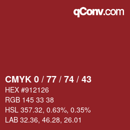 Color code: CMYK 0 / 77 / 74 / 43 | qconv.com