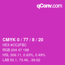 颜色代码: CMYK 0 / 77 / 8 / 20 | qconv.com