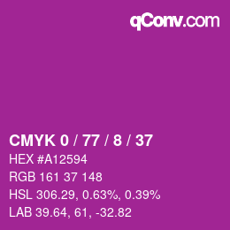 颜色代码: CMYK 0 / 77 / 8 / 37 | qconv.com