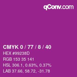 Farbcode: CMYK 0 / 77 / 8 / 40 | qconv.com