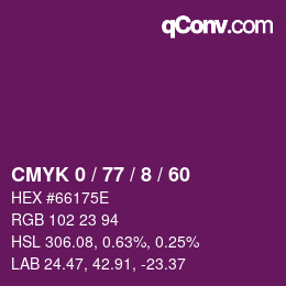 カラーコード: CMYK 0 / 77 / 8 / 60 | qconv.com