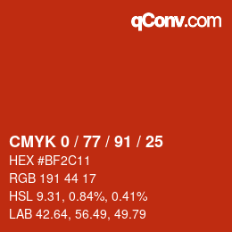 Color code: CMYK 0 / 77 / 91 / 25 | qconv.com