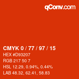 颜色代码: CMYK 0 / 77 / 97 / 15 | qconv.com