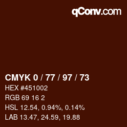 颜色代码: CMYK 0 / 77 / 97 / 73 | qconv.com