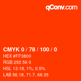 Farbcode: CMYK 0 / 78 / 100 / 0 | qconv.com