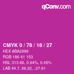 カラーコード: CMYK 0 / 78 / 18 / 27 | qconv.com